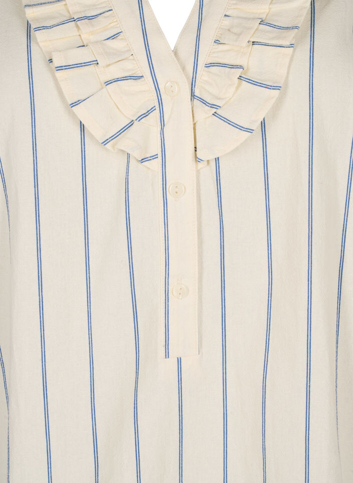 Katoenen blouse met 3/4 mouwen en strepen, Eggnog Stripe, Packshot image number 2