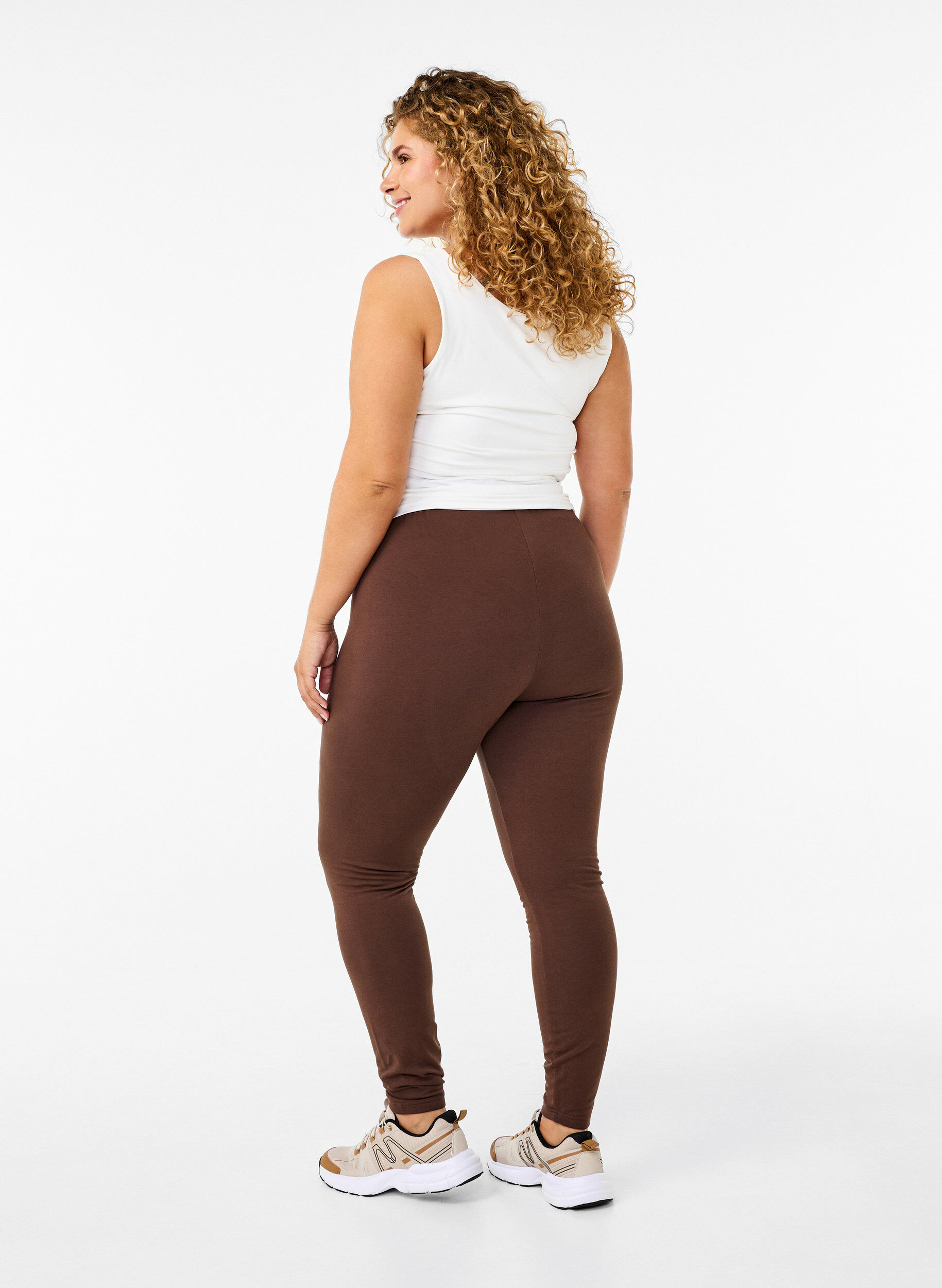 Zizzi Katoenen legging met voering, Bruin, Model image number 1