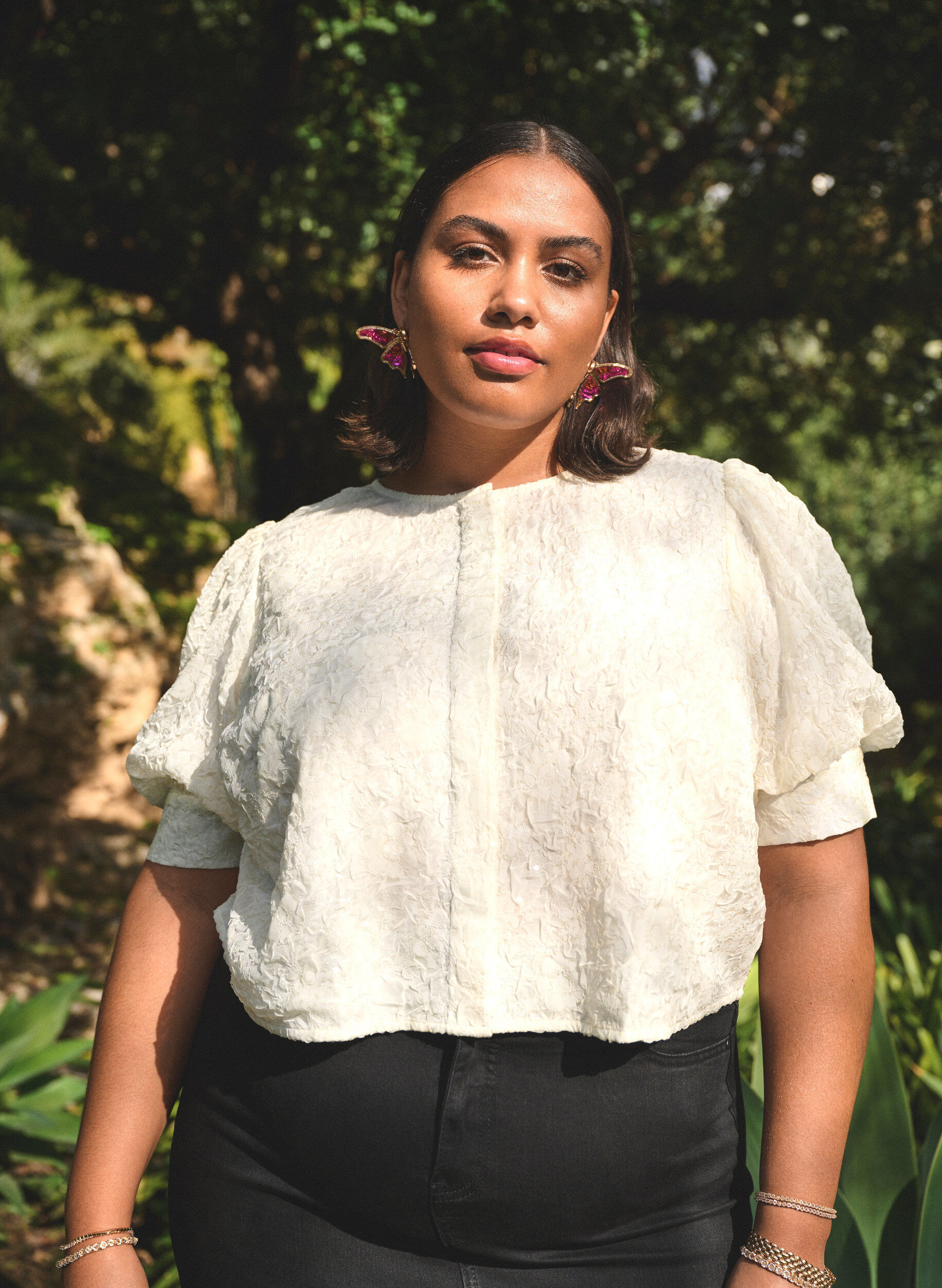 Zizzi Feestelijke blouse met pailletten en halflange mouwen, Vanille, Image image number 0