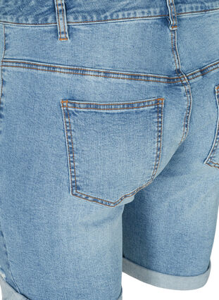 Nauwsluitende denim shorts met slijtagedetails, Light blue denim, Packshot image number 3