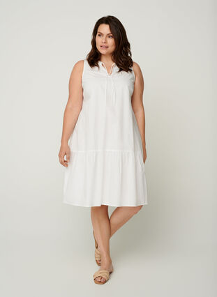 Korte katoenen jurk in een a-lijn, White, Model image number 2