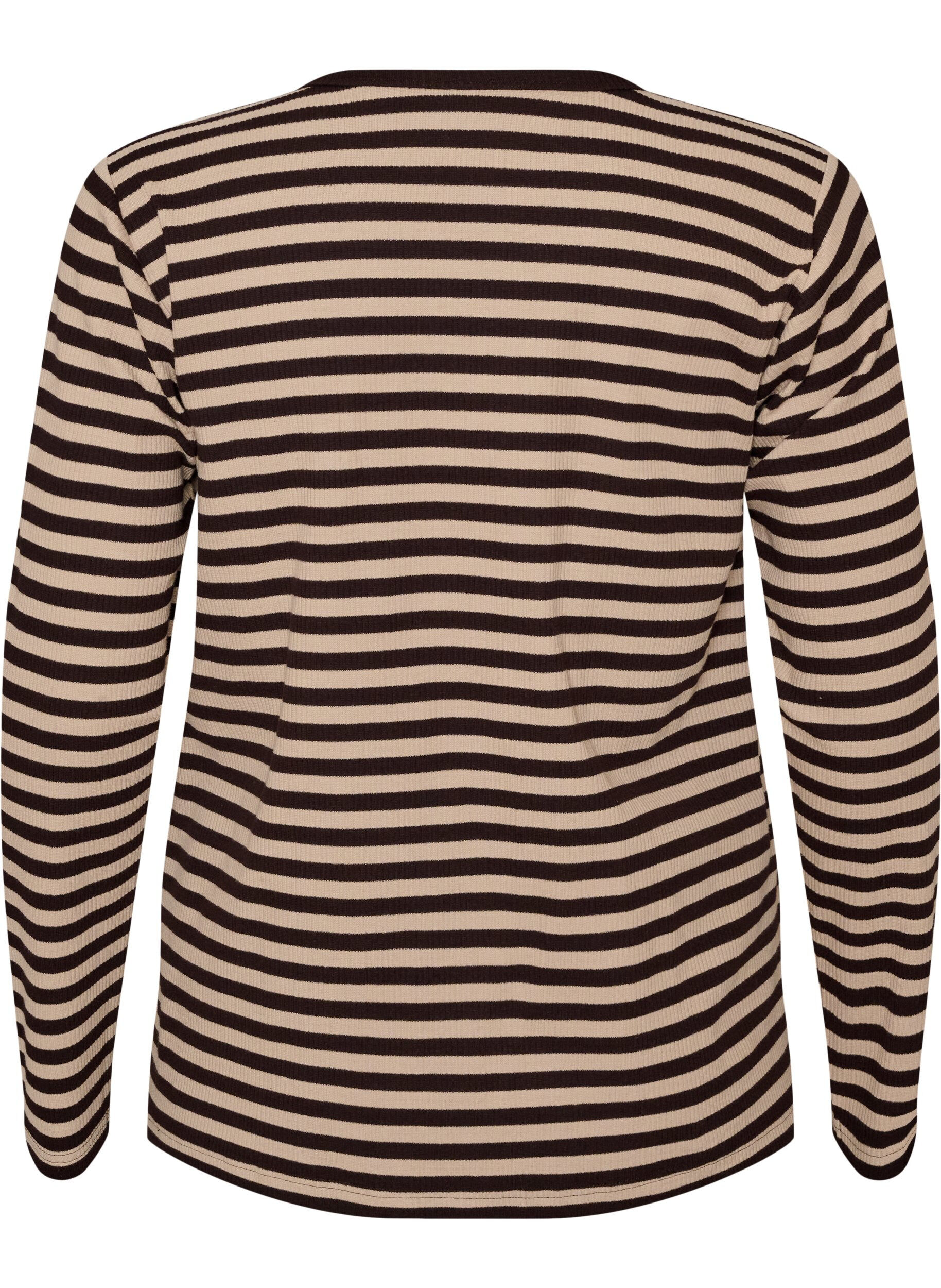 ZizziGestreepte blouse met lange mouwen, Bruin, Packshot image number 1