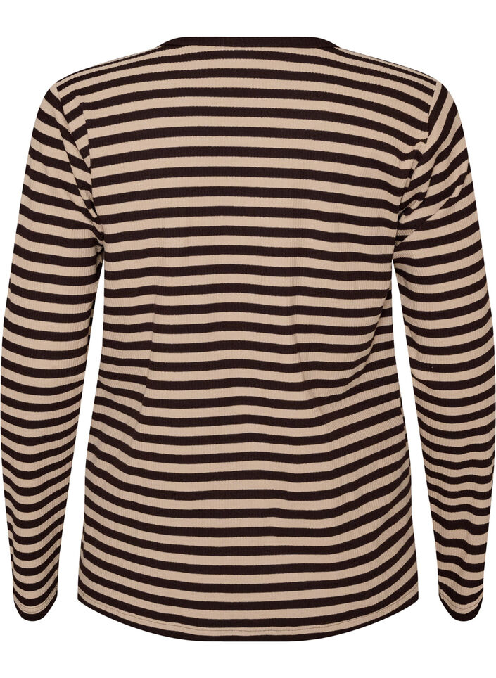 Gestreepte blouse met lange mouwen, Bruin, Packshot image number 1