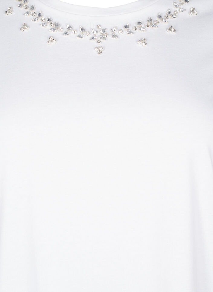 T-shirt met ronde hals en strass-steentjes, Bright White, Packshot image number 2