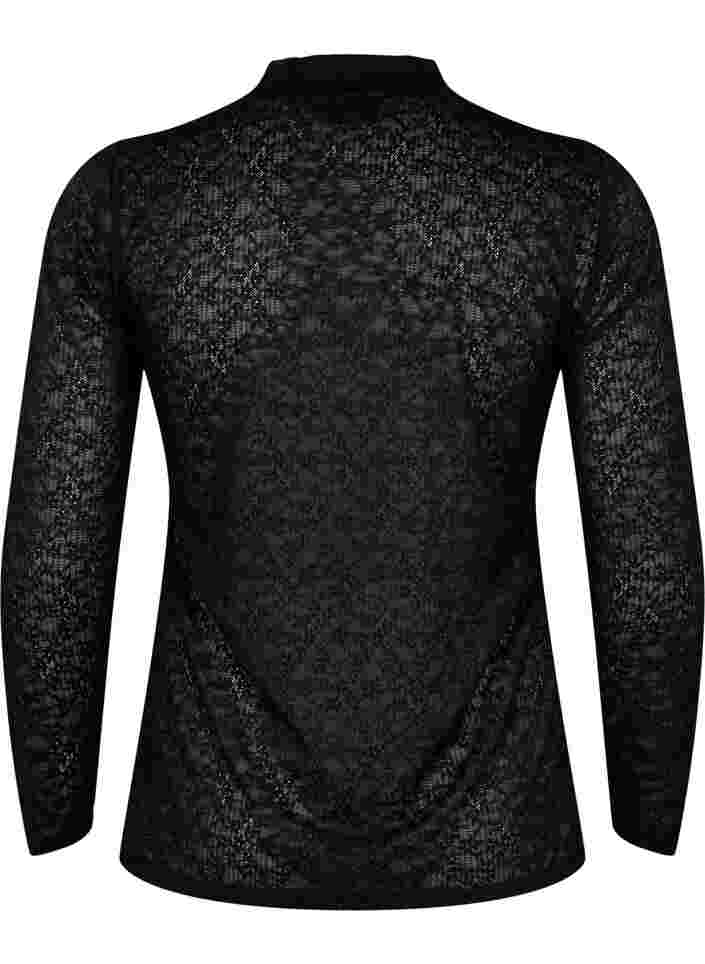 Nauwsluitende kanten blouse met lange mouwen, Black, Packshot image number 1