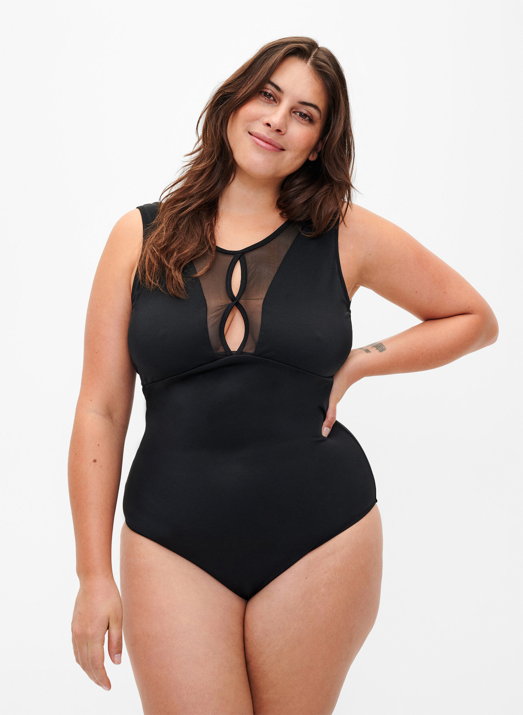 Zizzi Badpak met mesh detail aan de voorkant, Black, Model image number 0
