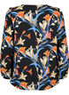 Blouse met lange mouwen en ruches, Black Flower AOP, Packshot image number 1