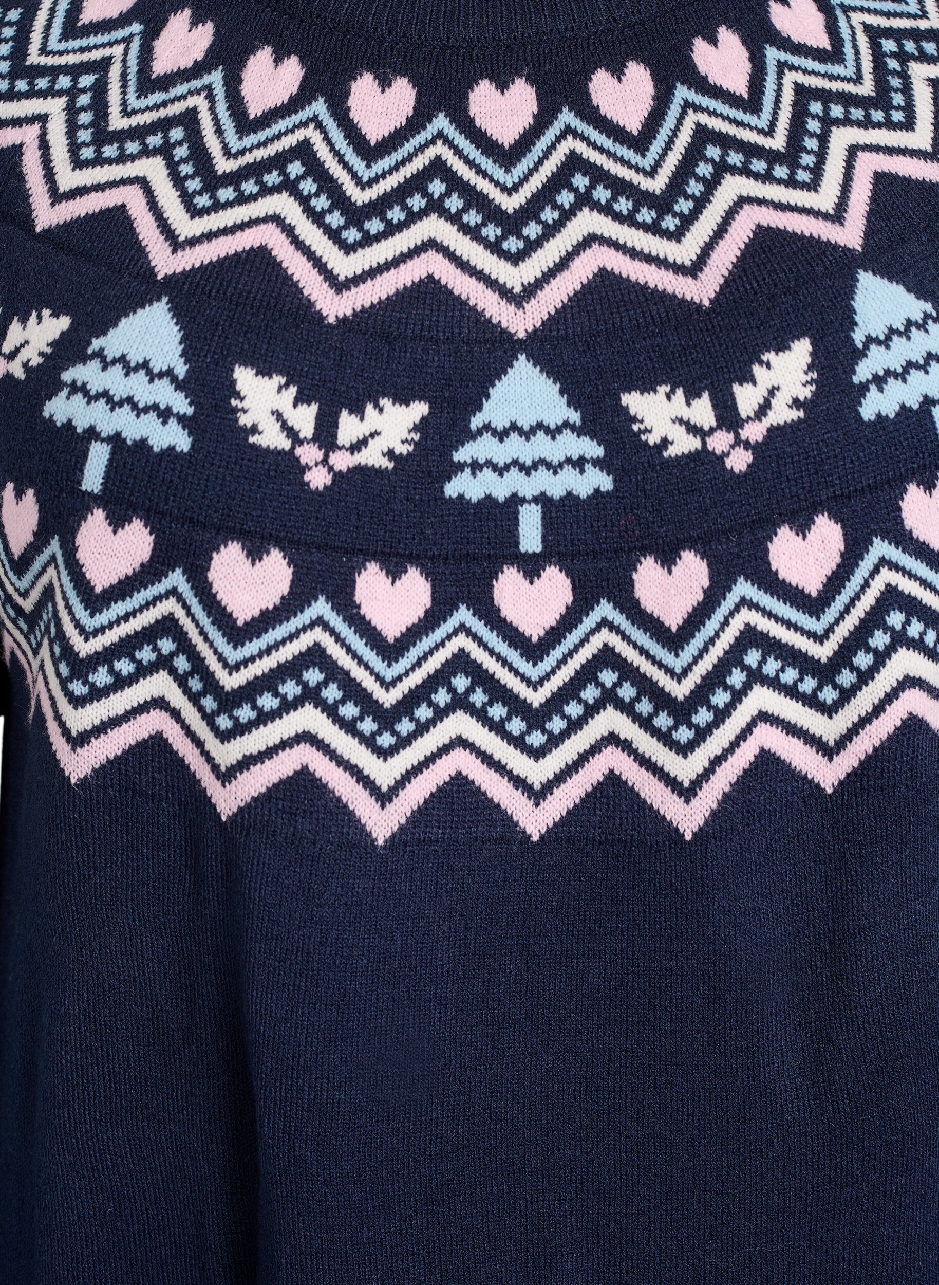 Zizzi Korte gebreide jurk met jacquardpatroon en kerstmotieven, Blauw, Packshot image number 2