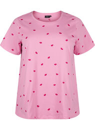 T-shirt van biologisch katoen met geborduurde lippen, Rose Bl. Lips Emb. 