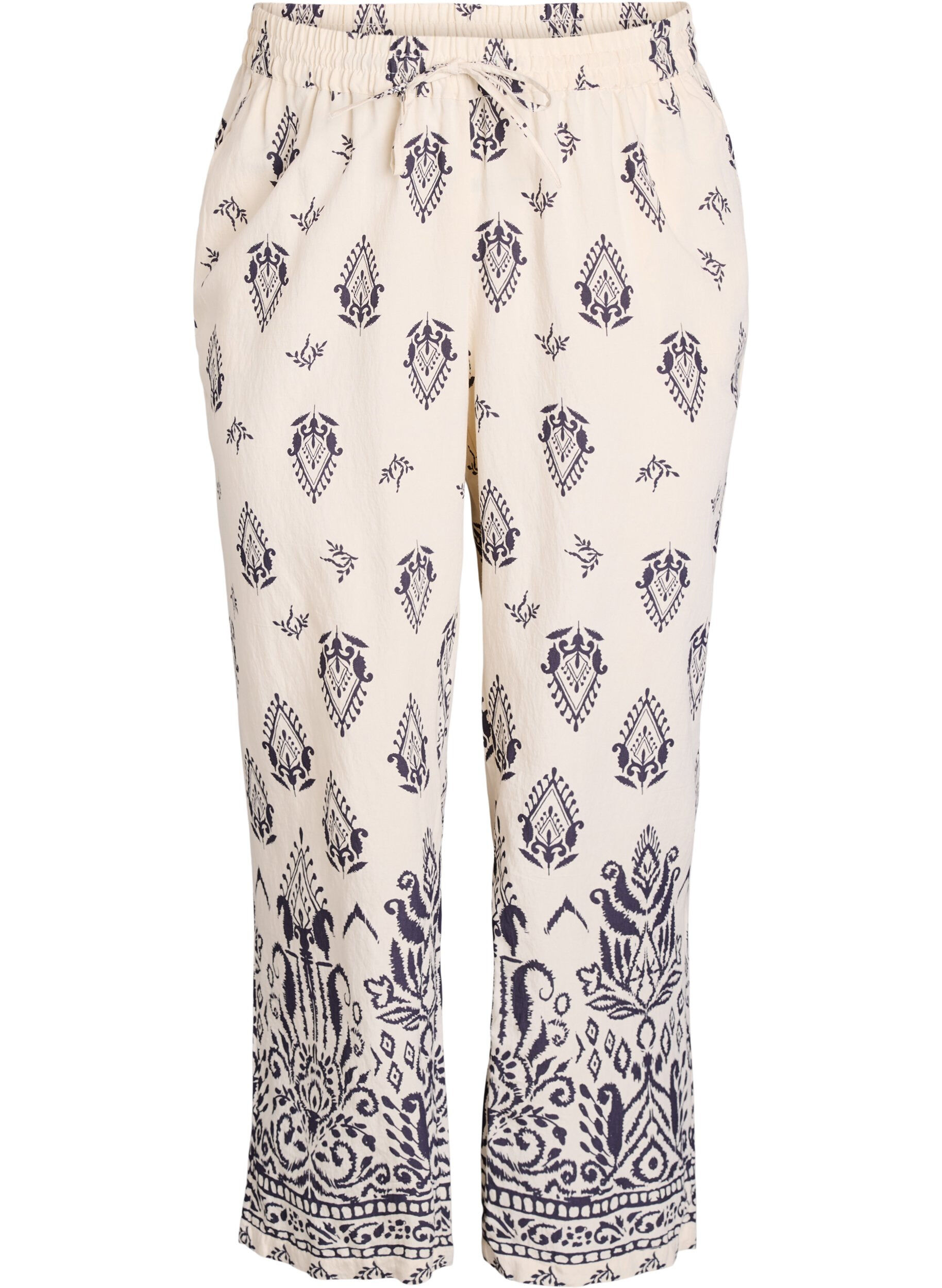 Zizzi Losse broek met print en hoge taille, Beige, Packshot image number 0