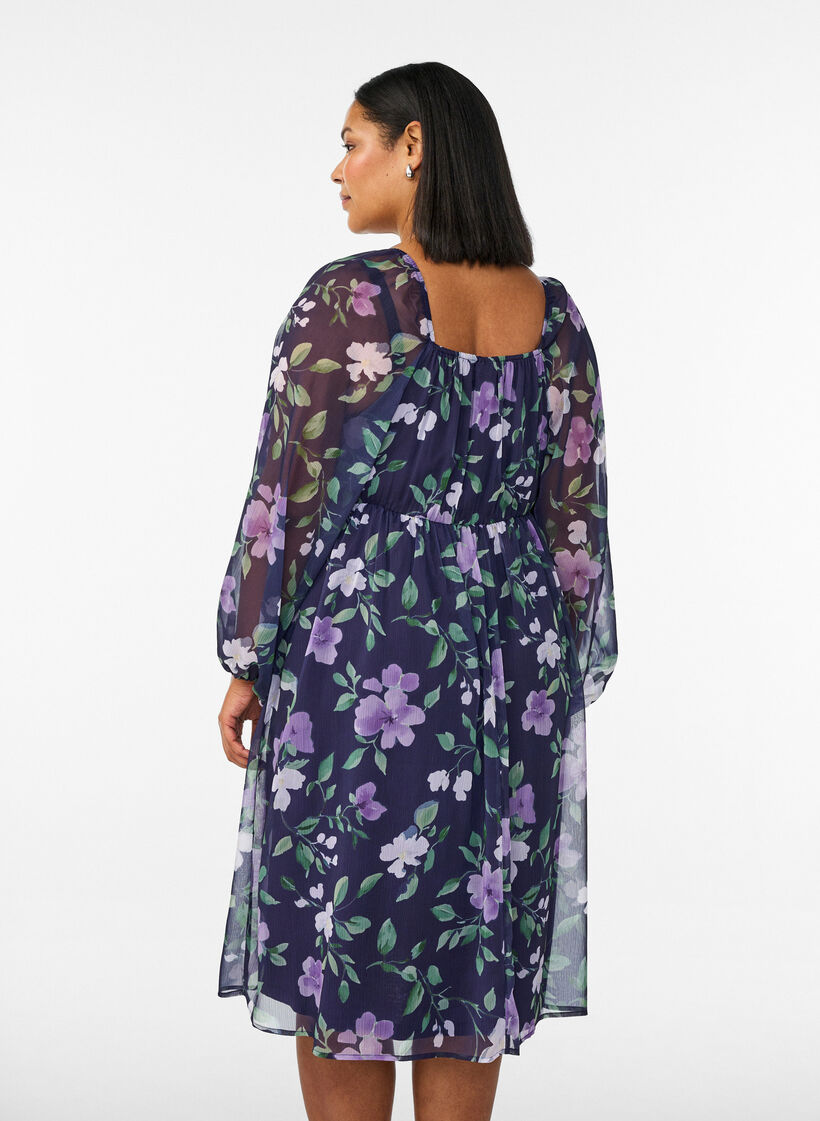 Chiffon feestjurk met lange mouwen, Blauw, Model image number 2