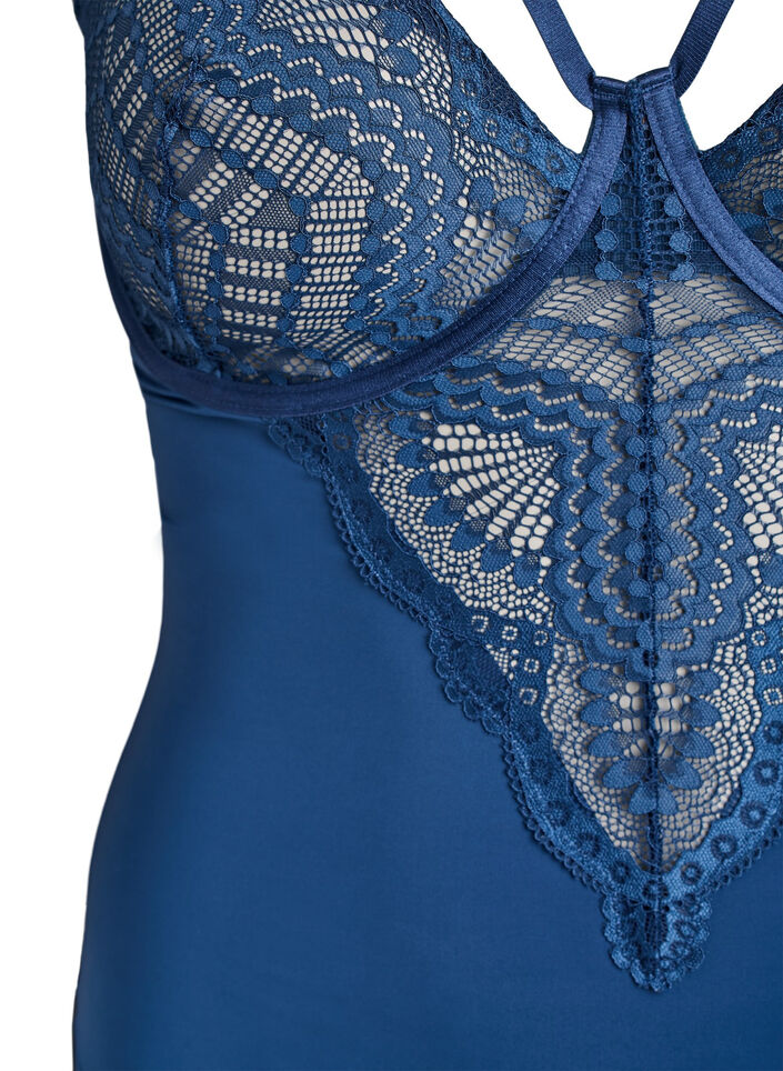 Body van kant met beugels en bandjesdetails, Blauw, Packshot image number 2