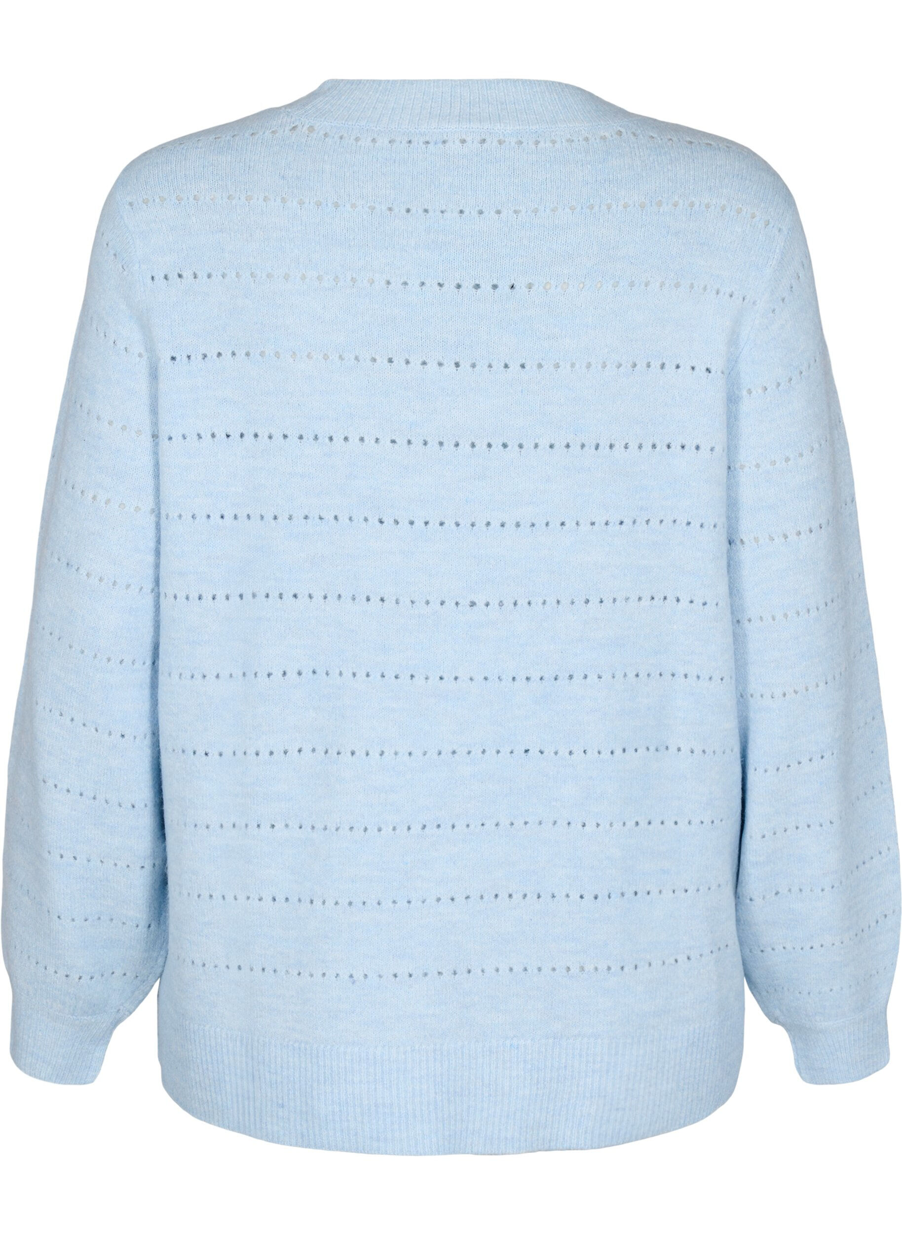 Zizzi Gebreide blouse met ronde hals en kantpatroon, Cashmere Blue Mel., Packshot image number 1