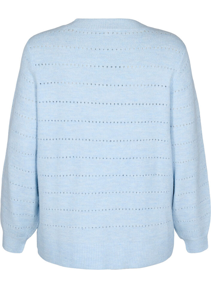 Gebreide blouse met ronde hals en kantpatroon, Cashmere Blue Mel., Packshot image number 1