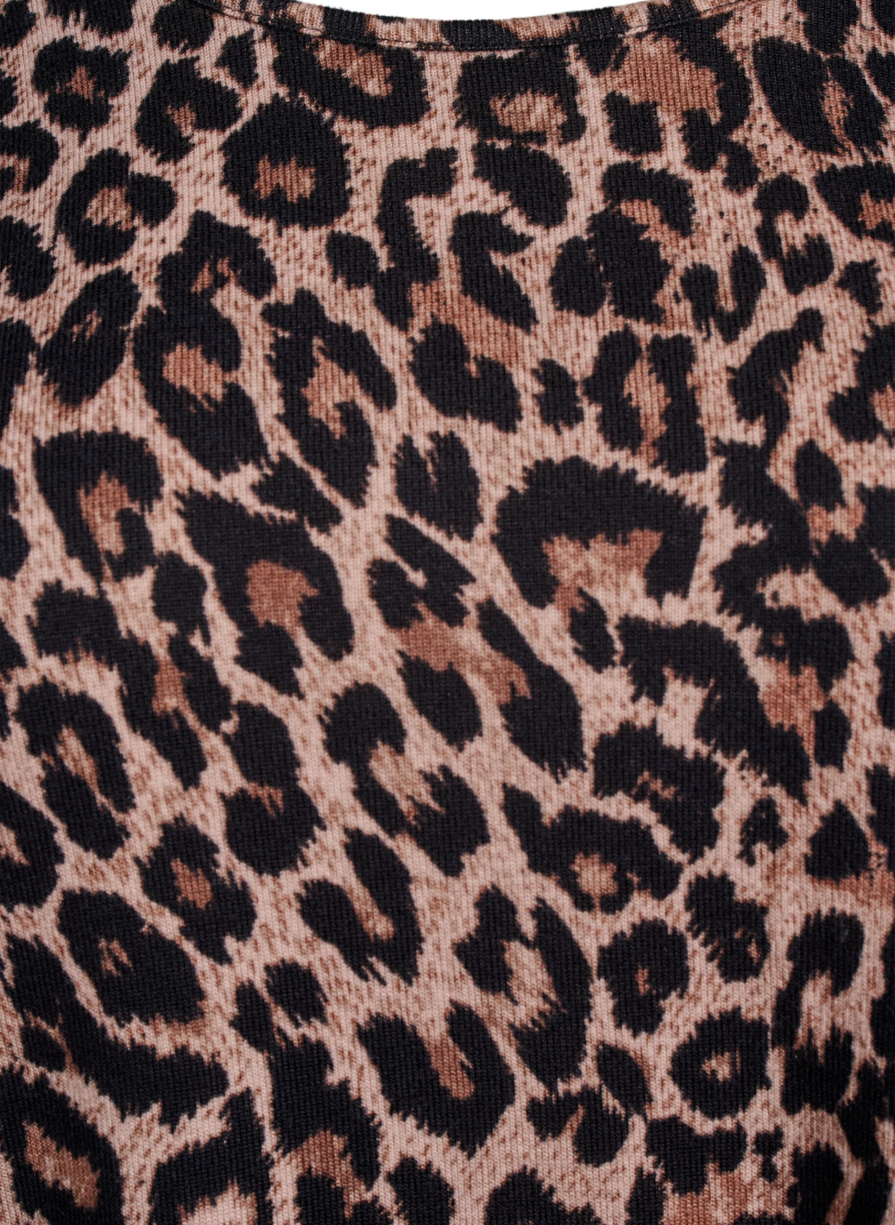 Zizzi Luipaardprint blouse met lange mouwen, Bruin, Packshot image number 2