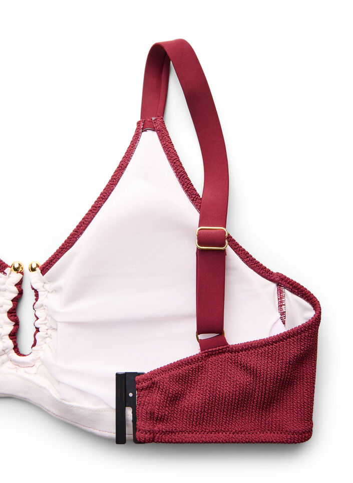 Bikinitop met textuur en goudkleurig detail, Rood, Packshot image number 3