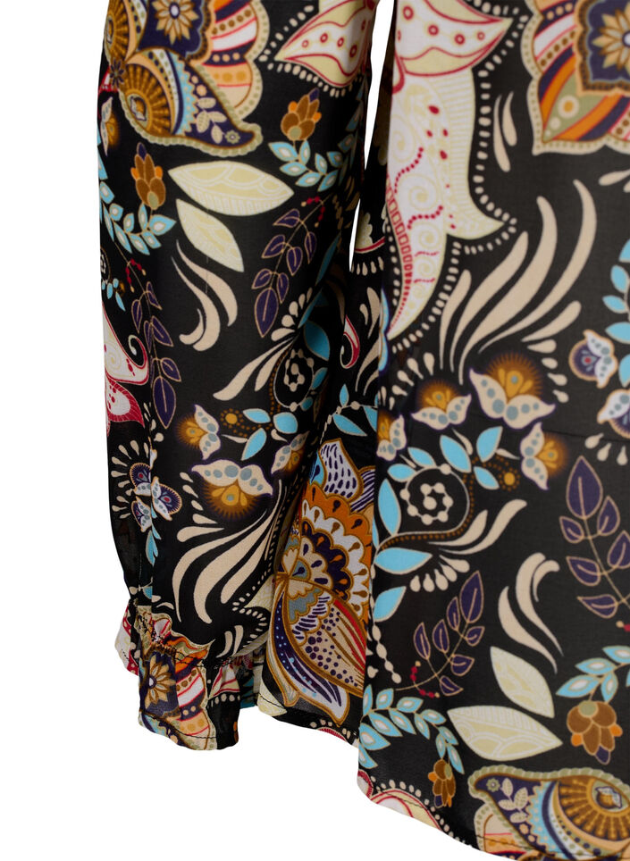 Shirt blouse met ruches en paisleyprint, Black Paisley, Packshot image number 3