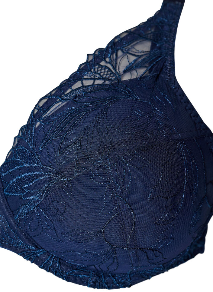 Gewatteerde kanten beha met beugel, Blauw, Packshot image number 2
