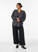 Blouse met smockmanchetten en V-hals, Grijs, Model image number 1