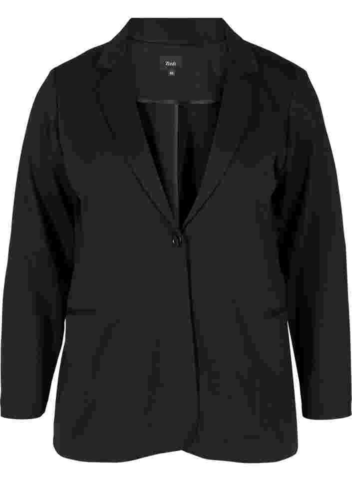 Basic blazer met knoop en sierzakken, Black, Packshot image number 0