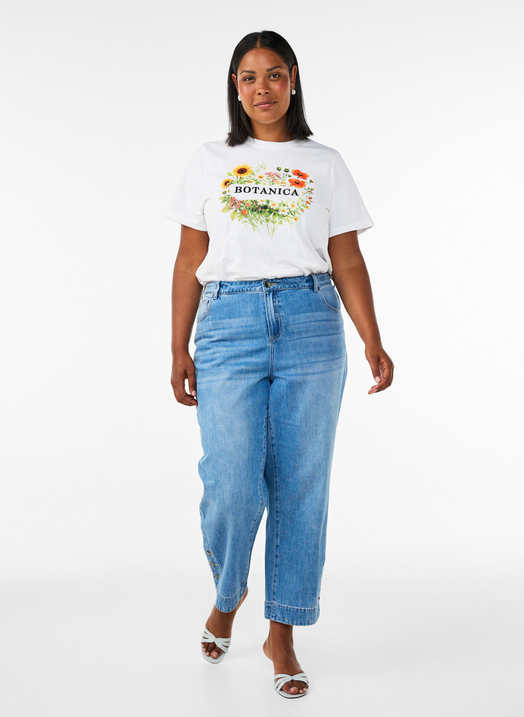 ZizziOrganisch katoenen T-shirt met print aan de voorkant, Wit, Model image number 1