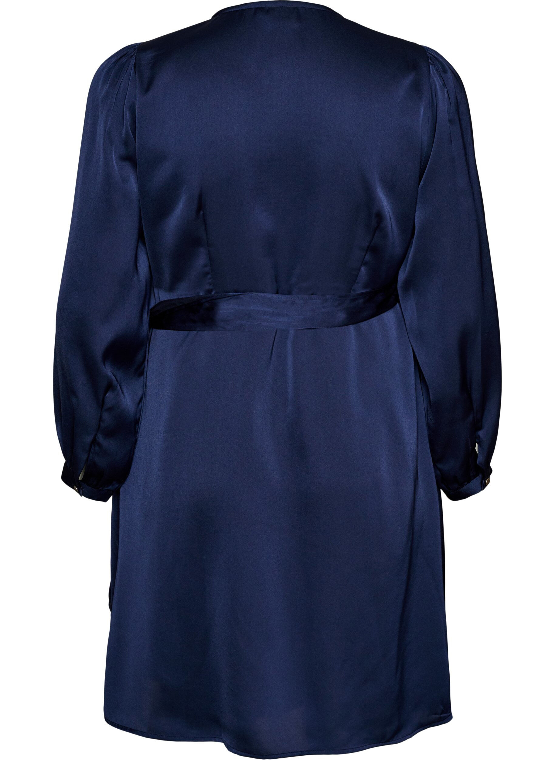 ZizziKorte satijnen jurk met wikkeldesign, Blauw, Packshot image number 1