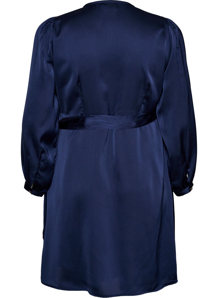 Korte satijnen jurk met wikkeldesign, Blauw, Packshot image number 1