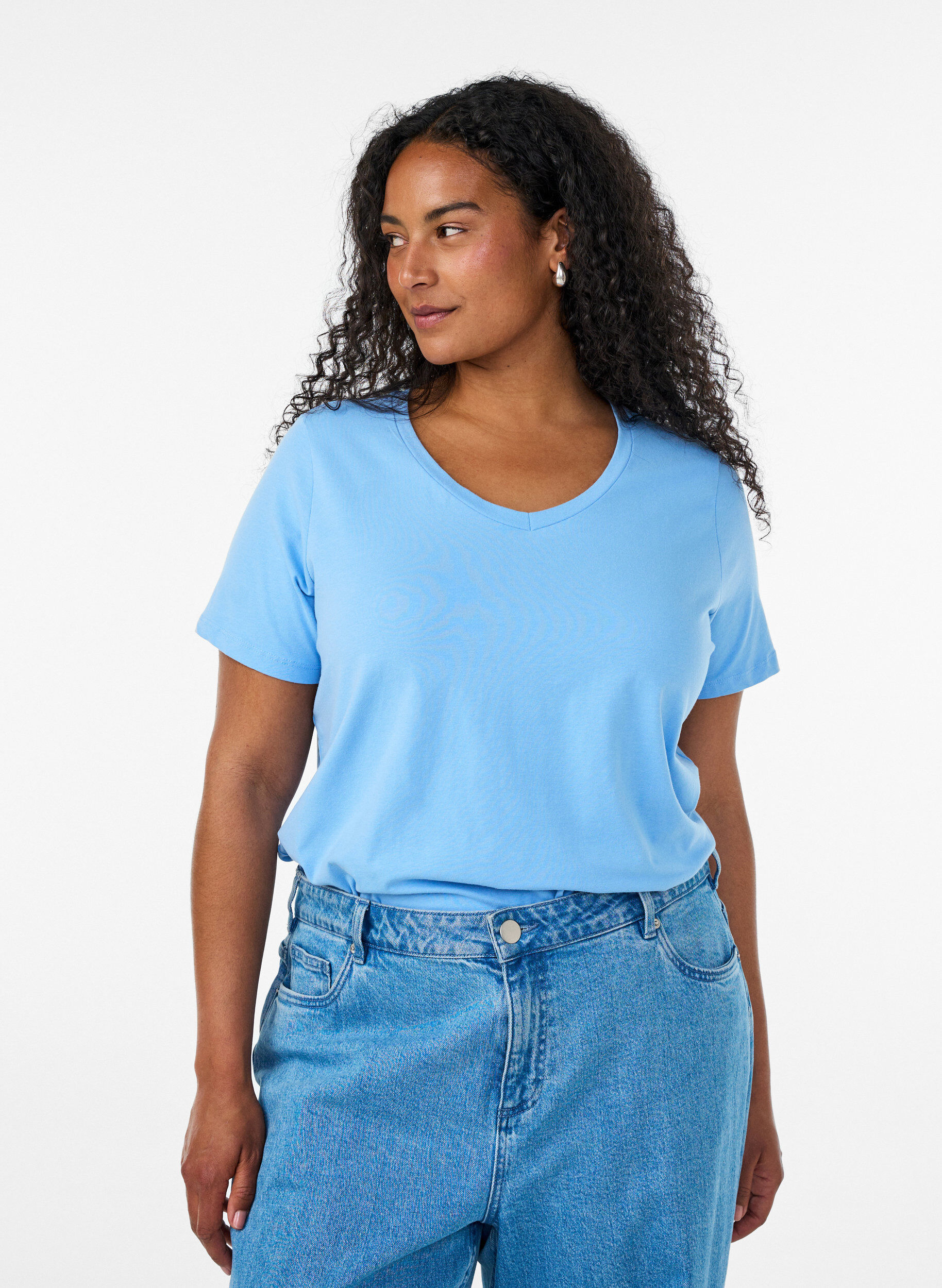 ZizziBasic t-shirt in effen kleur met katoen, Blauw, Model image number 0
