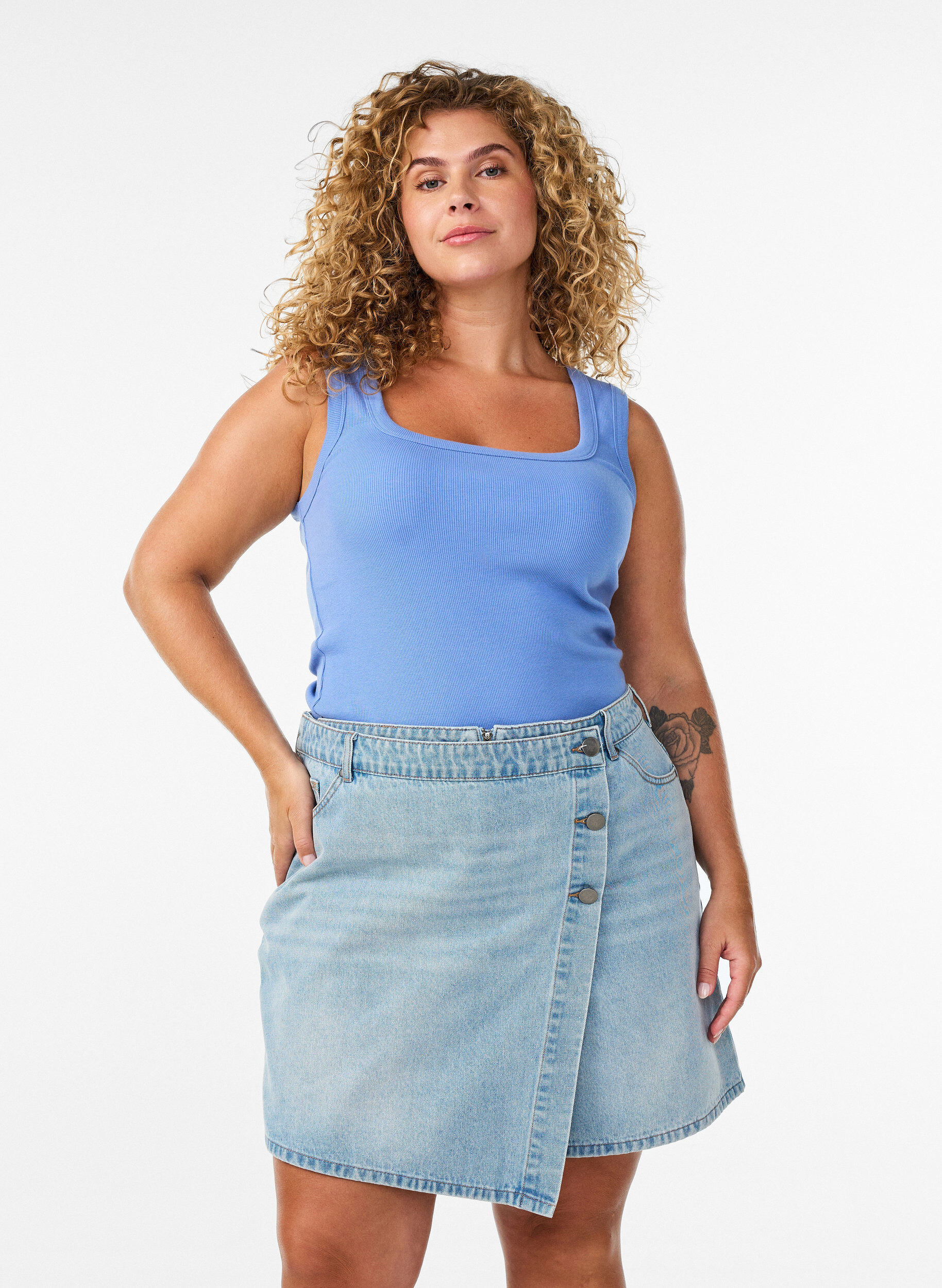 ZizziDenim skort met overslag en hoge taille, Blauw, Model image number 0