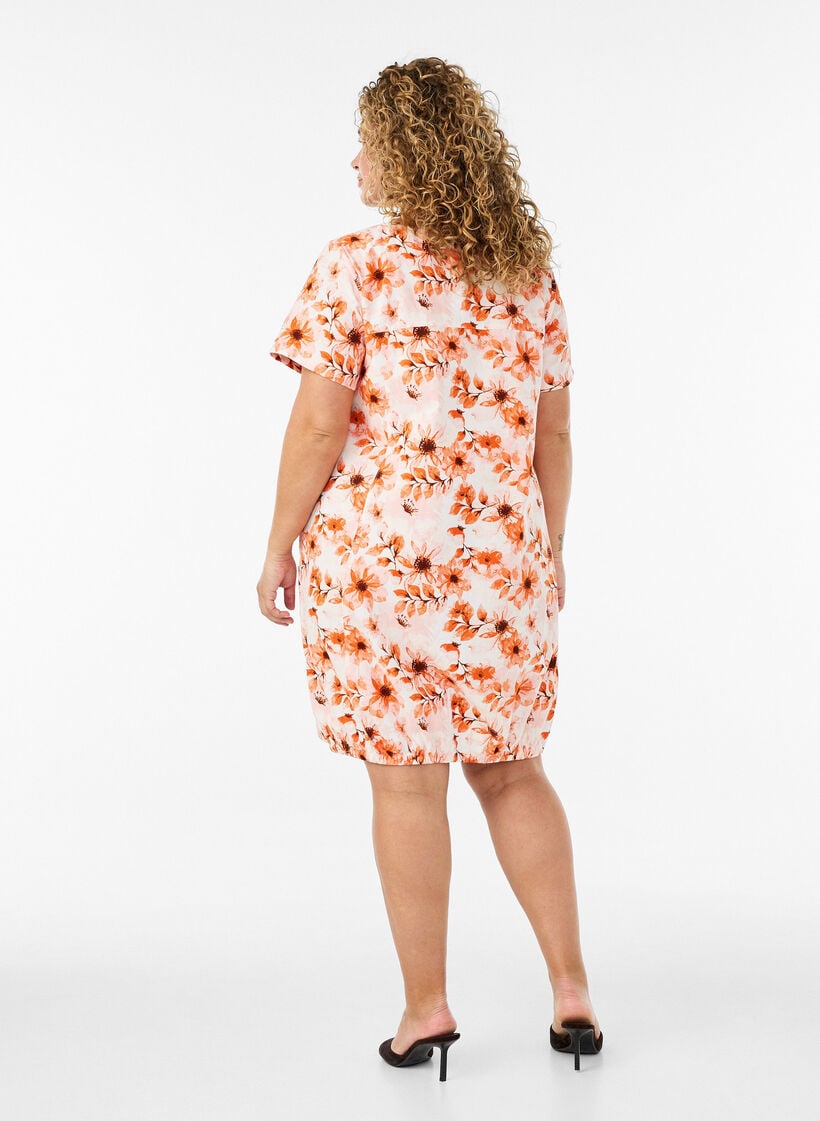 Katoenen jurk met korte mouwen en print, Oranje, Model image number 2