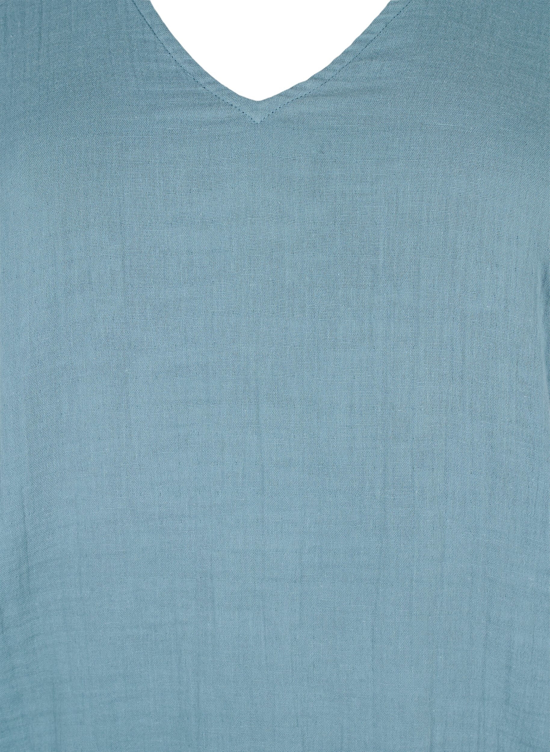 Zizzi Katoenen blouse met borduursel en korte mouwen, Smoke Blue, Packshot image number 2