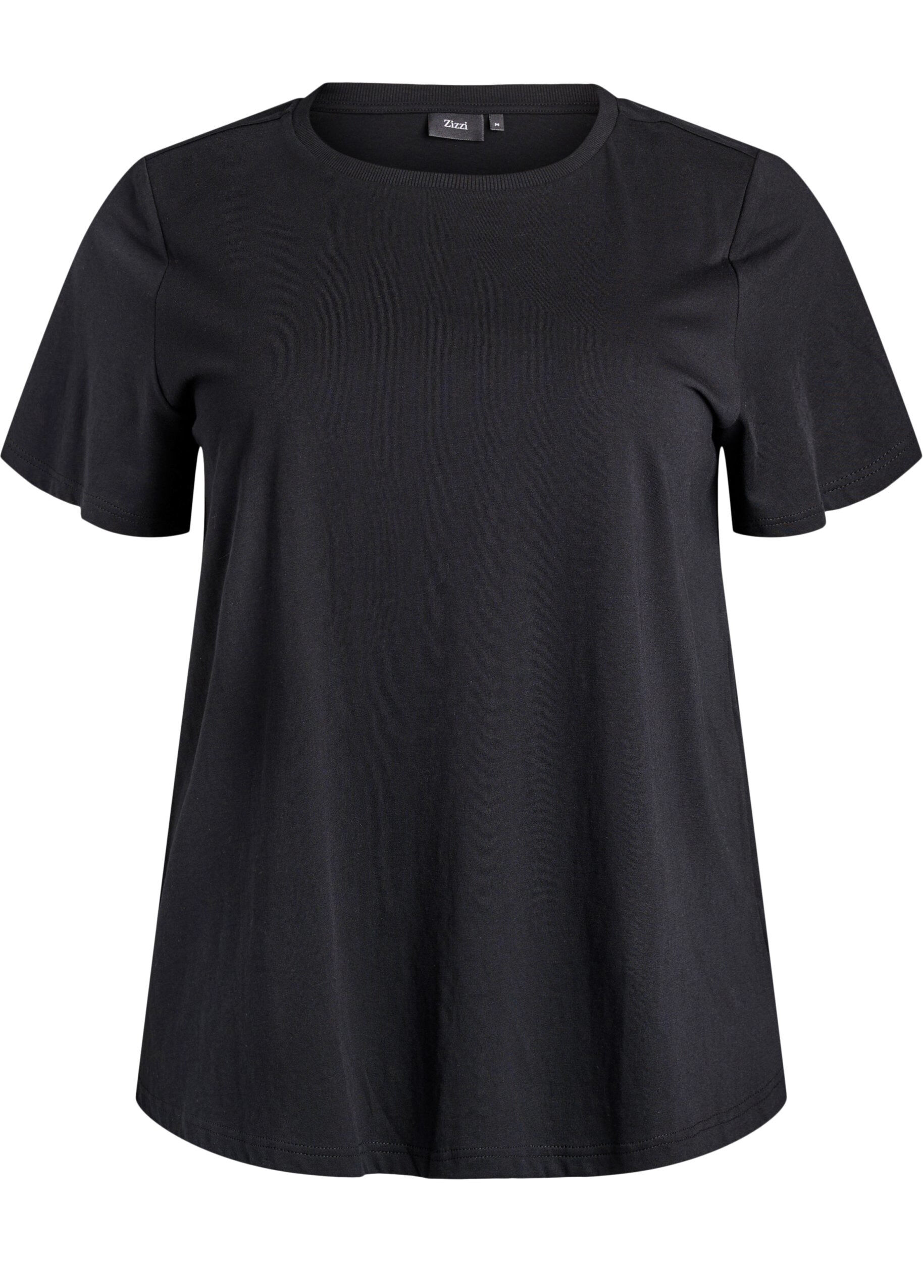 Zizzi Basic katoenen T-shirt met schoudervullingen, Zwart, Packshot image number 0