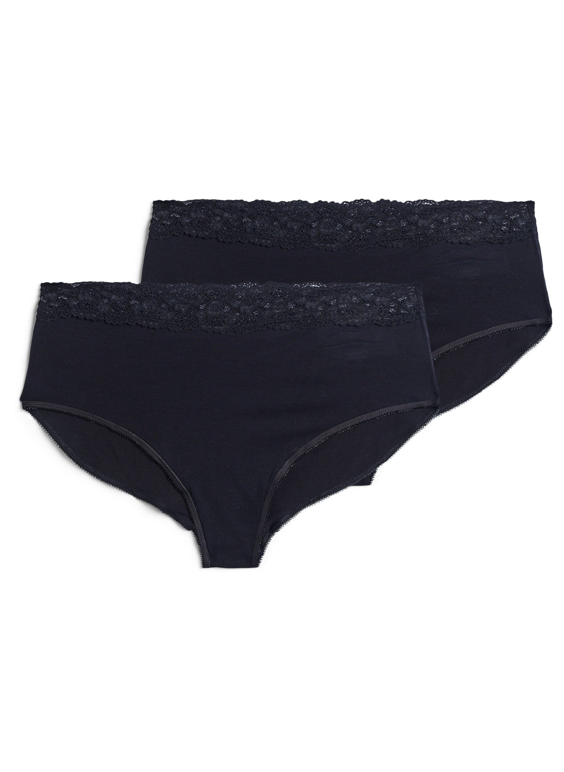 Zizzi 2-pack katoenen panty met kant, Zwart, Packshot image number 1