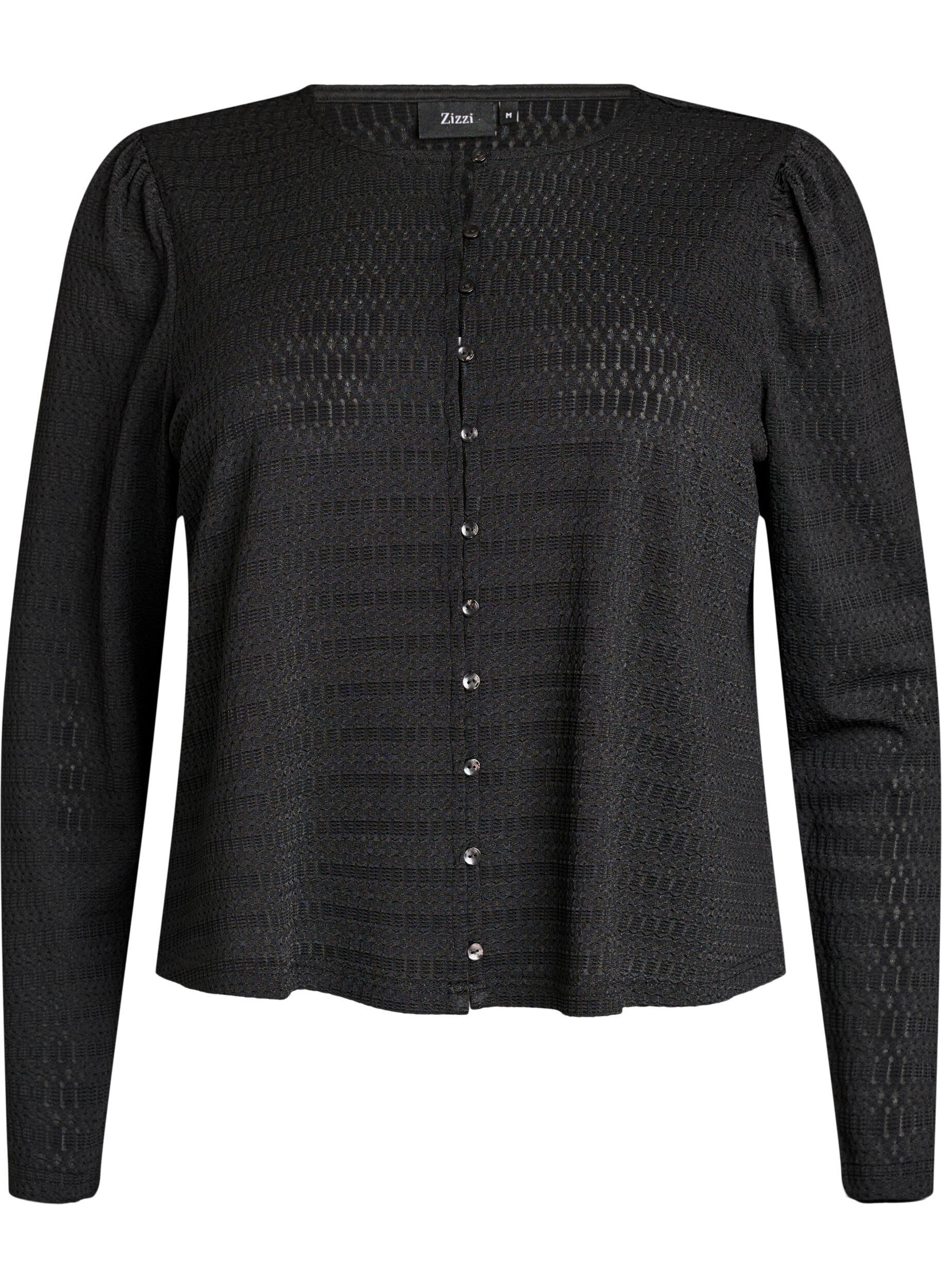 Zizzi Blouse met structuurpatroon en knoopsluiting, Zwart, Packshot image number 0