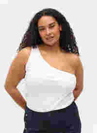 One-shoulder top in katoen, Bright White, Model