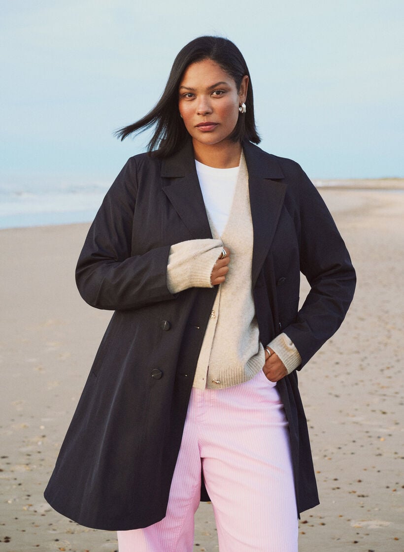 A-lijn lentejas met dubbele knoopsluiting, Zwart, Image image number 0