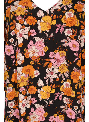 Viscose jurk met bloemenprint en 3/4 mouwen, Black Flower AOP, Packshot image number 2