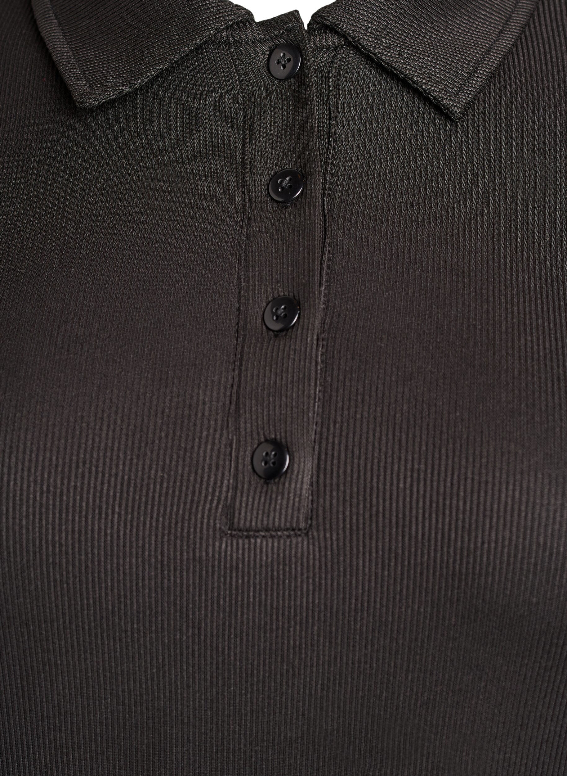 Zizzi Polo in zachte rib met lange mouwen, Zwart, Packshot image number 2