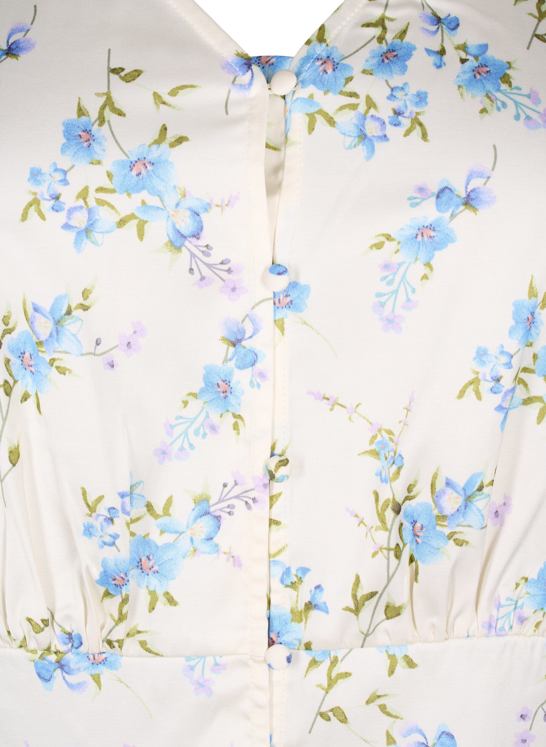 Zizzi Gebloemde satijnen blouse met pofmouwen, Off White Blue Fl., Packshot image number 2