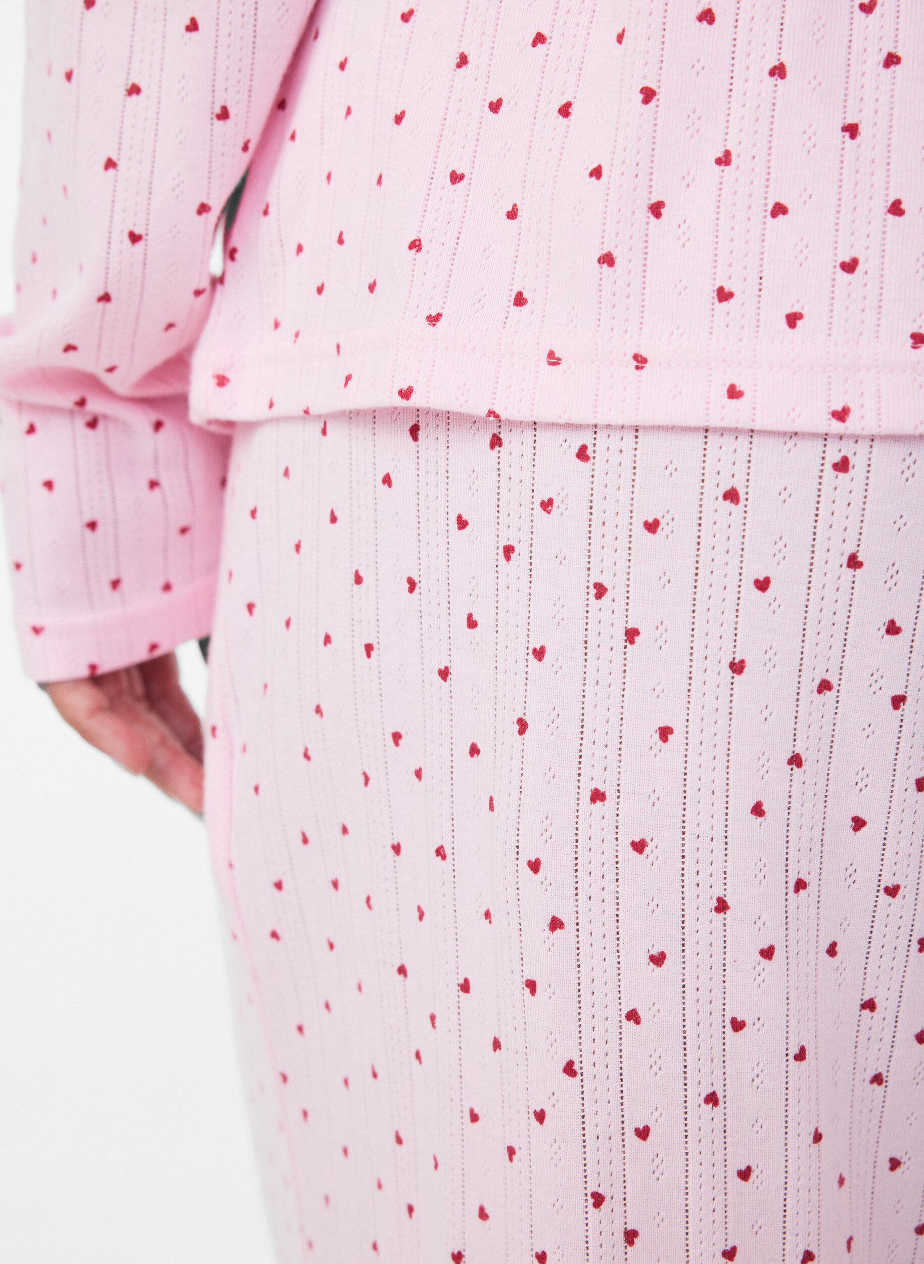 ZizziOrganisch katoenen pyjamabroek met oogjesborduurwerk, Roze, Model image number 4