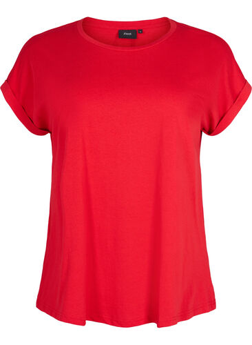 T-shirt met korte mouwen van katoenmix, Tango Red, Packshot image number 0