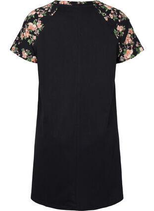 Katoenen pyjama jurk met korte mouwen en print, Black Flower, Packshot image number 1