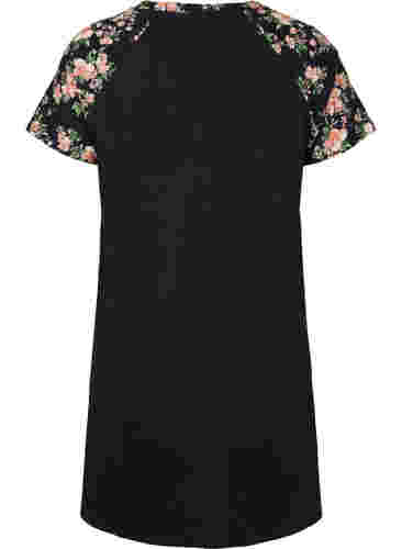Katoenen pyjama jurk met korte mouwen en print, Black Flower, Packshot image number 1