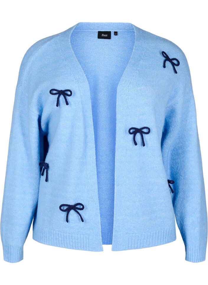 Korte gebreide cardigan met strikken, Della R. Blue Comb, Packshot image number 0