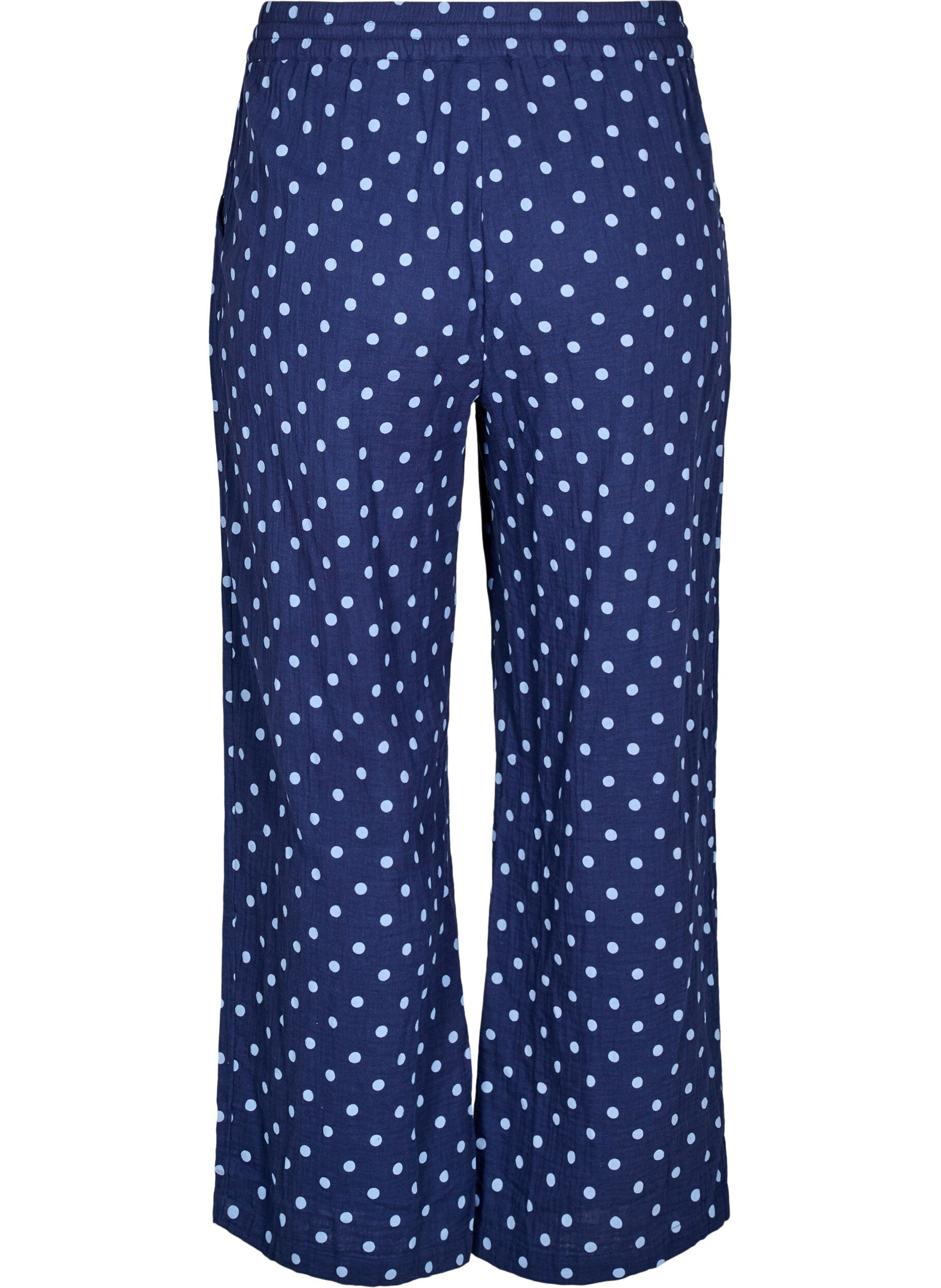 Zizzi Losse broek in katoenen mousseline met stippen, Blauw, Packshot image number 1