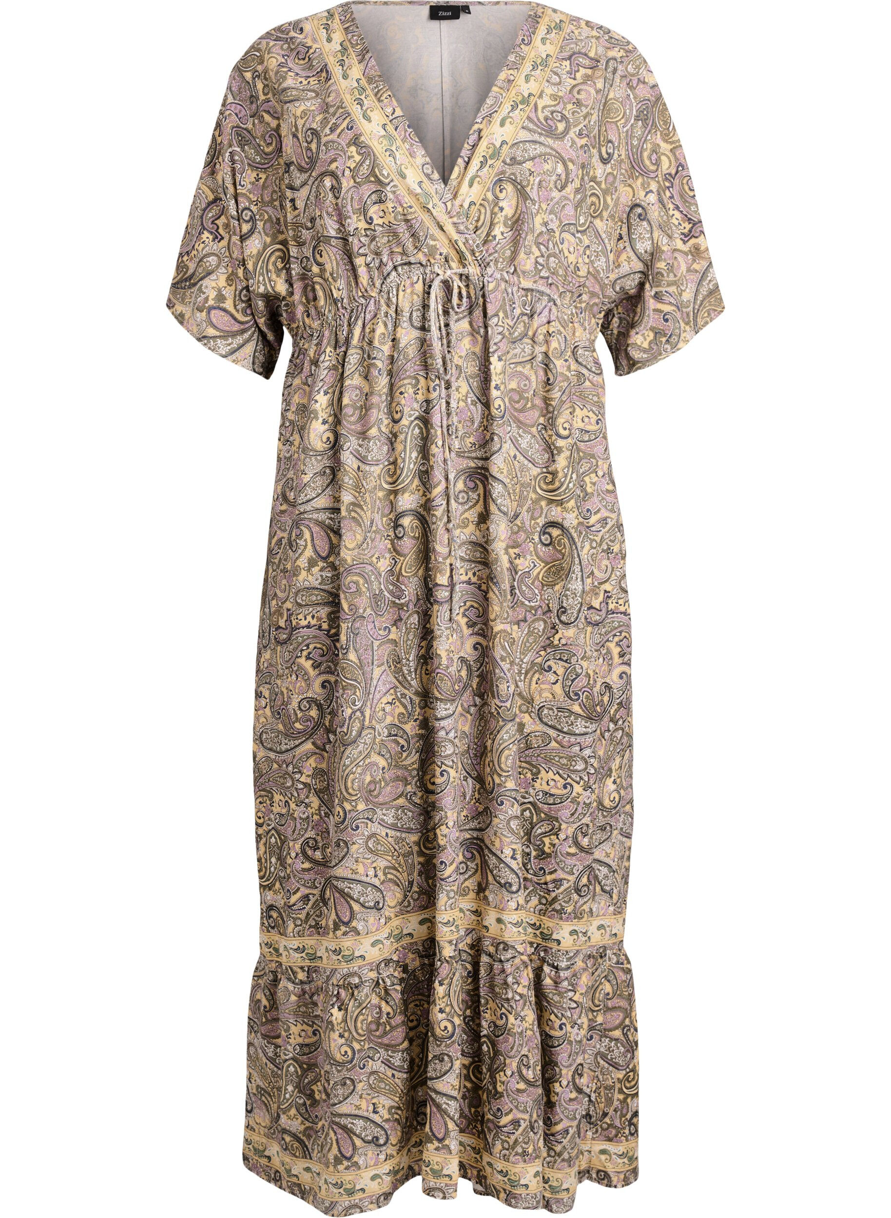ZizziMaxi-jurk van viscose met een paisleyprint, Geel, Packshot image number 0