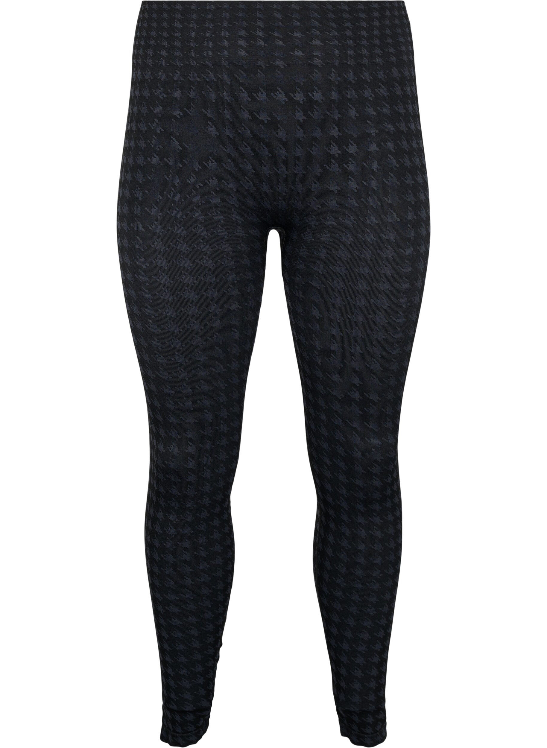 Zizzi Naadloze legging in pied-de-poule patroon, Black w. Dark Grey, Packshot image number 0