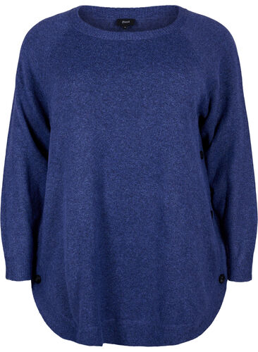 Gemêleerde gebreide blouse met knopen, Navy Blazer Mel., Packshot image number 0