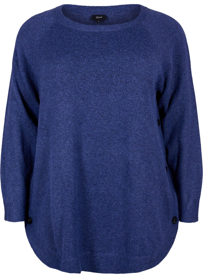 Gemêleerde gebreide blouse met knopen, Navy Blazer Mel., Packshot image number 0