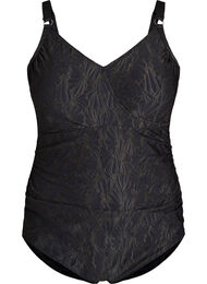 Badpak met wikkeldetail en ton-sur-ton bloementextuur, Grijs